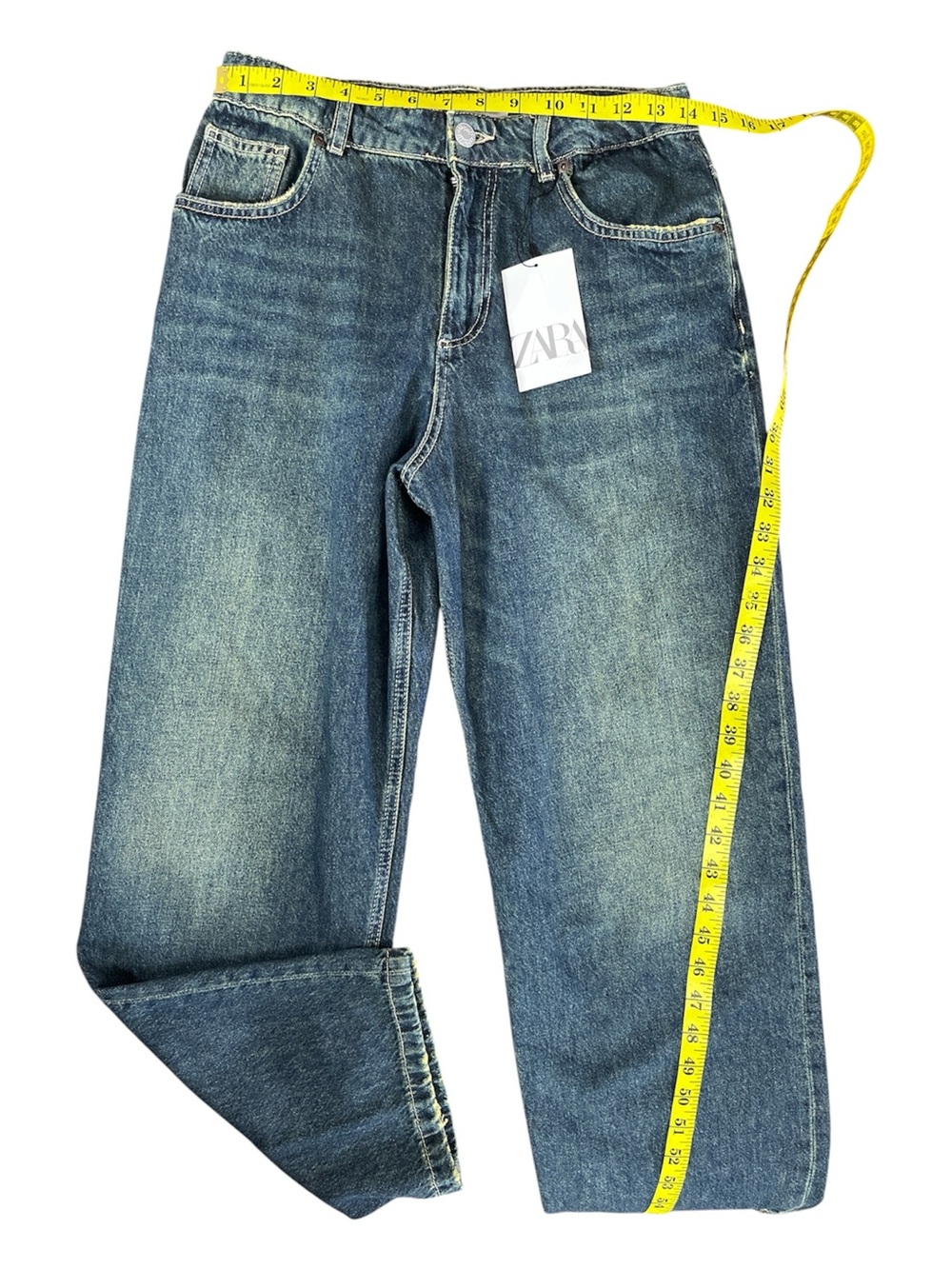 Zara Kids Teens Tinted Blue High Waisted Straight Leg Jeans Size 13/14 164cm NWT - Picture 4 of 7